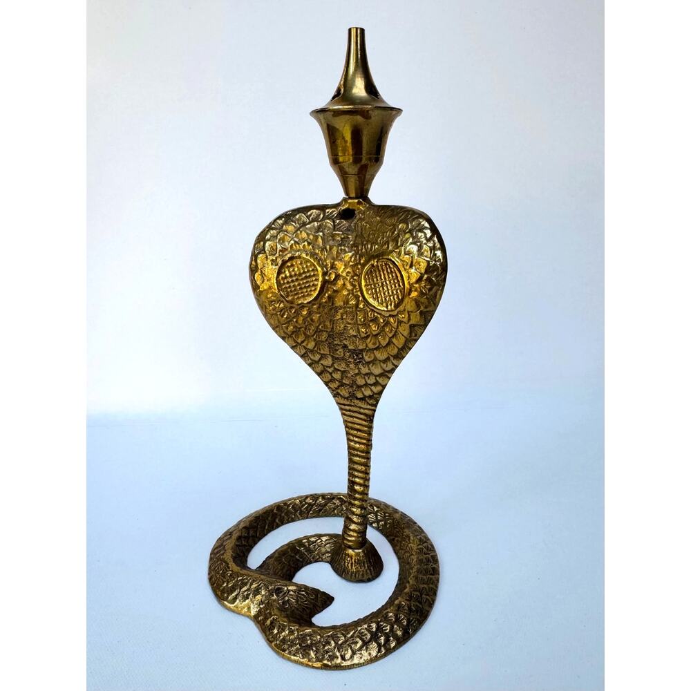 Vintage Brass Cobra Incense Burner Candle Holder Snake Sculpture